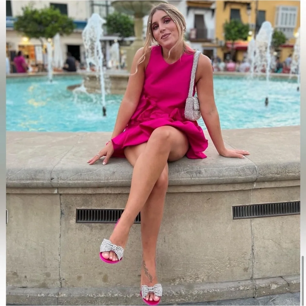 Zara Fuchsia Embellished Bow High Heel Slingbacks - Picture 12 of 13